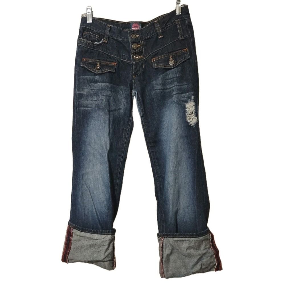 Fiorucci Jeans 9 Women 29 Y2K Grunge Retro Button Fly Distressed Denim Blue Edgy